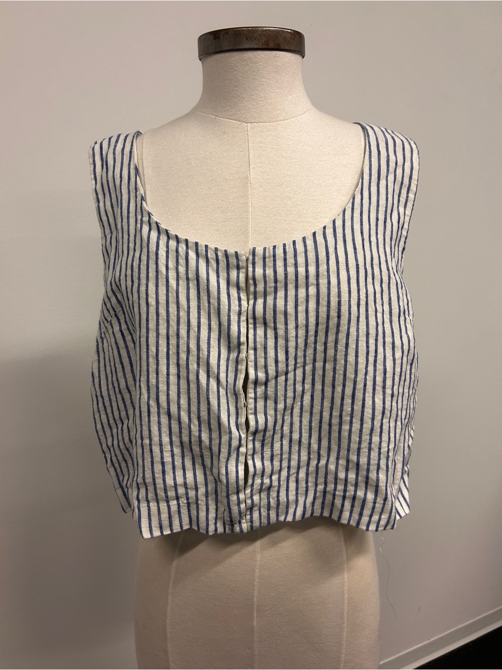 Madewell White and Blue Striped Linen Crop Tank